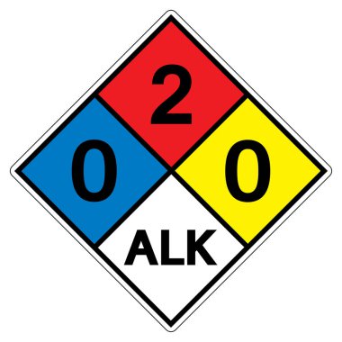 NFPA Elmas 704 0-2-0 ALK Sembol İşareti, Vektör İllüstrasyonu, Beyaz Arkaplan Etiketi İzole Et. EPS10 