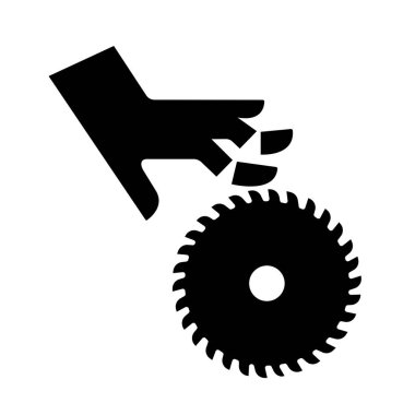 Parmak Kesme ya da Elle Dönen Bıçak Siyah Simgesi, Vektör İllüstrasyonu, Beyaz Arkaplan Etiketinde İzole Edilme. EPS10 