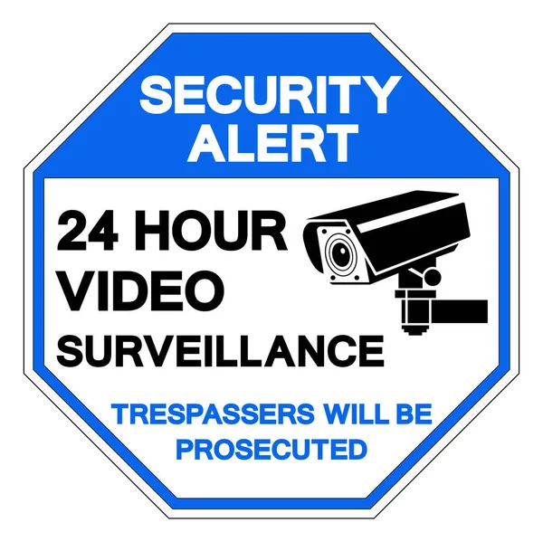 安全警报24小时视频监视符号签名 矢量说明 白色背景标签隔离 Eps10 — 图库矢量图片