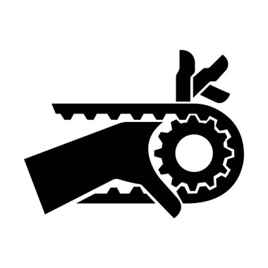 El dolaşıklığı Notched Belt Sürücüsü Siyah Simge, Vektör İllüstrasyonu, Beyaz Arkaplan Etiketinde İzolasyon. EPS10 