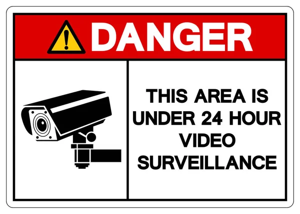 Pericolo Quest Area Sotto Ore Video Sorveglianza Simbolo Segno Illustrazione — Vettoriale Stock