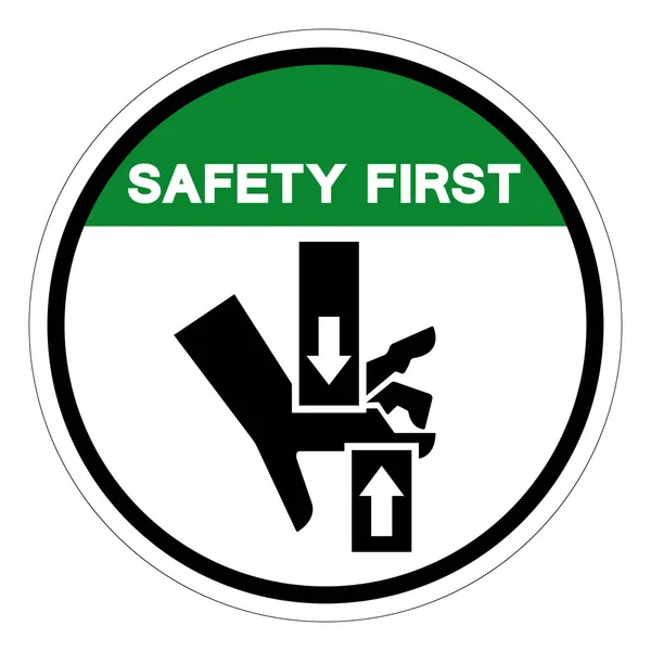 安全第一粉碎手顶部Bottomsymbol标志 向量说明 白色背景标签上的隔离 Eps10 — 图库矢量图片