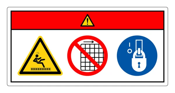 危险外露输送机及可导致重伤的移动部件请勿拆卸警戒牌 矢量图解 白色背景标签上的隔离 Eps10 — 图库矢量图片
