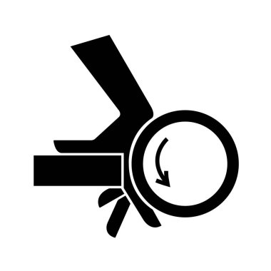 El Çarpması Roller Pinch Point Siyah Simge, Vektör İllüstrasyonu, Beyaz Arkaplan Etiketinde İzole Edilme. EPS10 