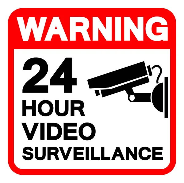 警告24時間ビデオ監視シンボルサイン ベクトルイラスト 白の背景ラベルに分離 Eps10 — ストックベクタ