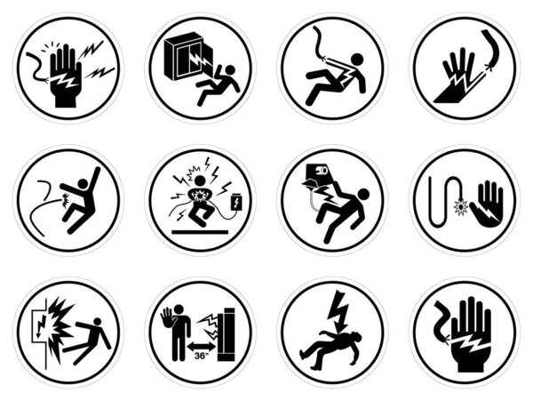 Набор знака электрической опасности, векторная иллюстрация, изолировать на белом фоне этикетки. S10 