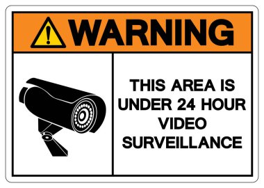 Bu Alanı Uyarı: 24 Saatin Altında Video İzleme Sembol İşareti, Vektör İllüstrasyonu, Beyaz Arkaplan Labaratuarında İzole EPS10
