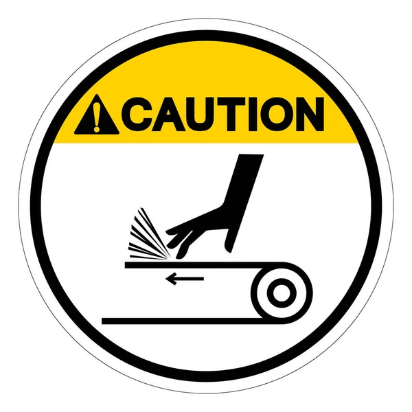Precaución Abrasión Mano Cinturón Transmisión Signo Símbolo Vector Ilustración Aislar — Vector de stock