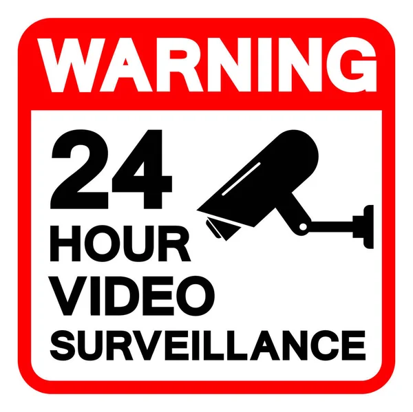 警告24小时视频监视符号符号 矢量图解 白色背景标签隔离 Eps10 — 图库矢量图片