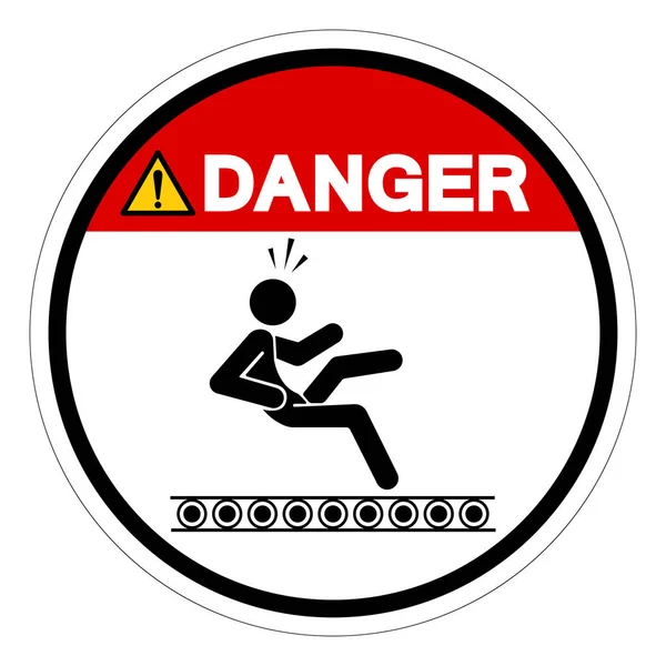 危险暴露输送机和移动部件可能导致严重伤害符号符号 载体说明 白色背景标签上的隔离 — 图库矢量图片