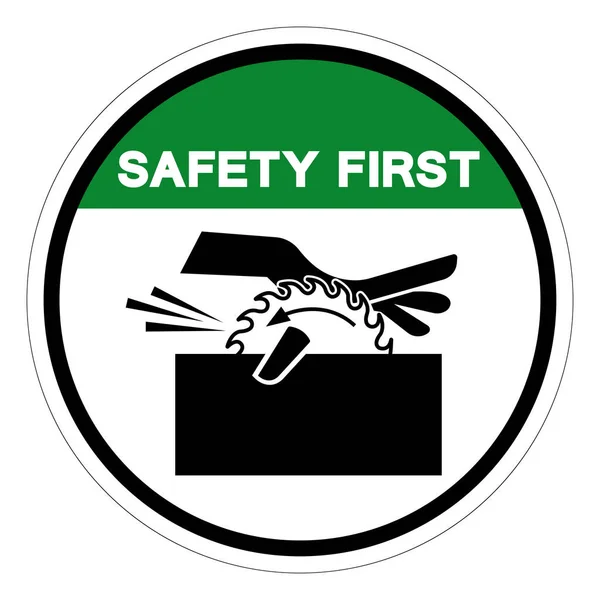 Safety First Moving Saw Blade Swing Machine Can Cut Symbol — Stock Vector