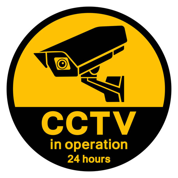 Камера видеонаблюдения в режиме "24 часа в сутки": сигнал, вектор, изоляция на белом фоне.