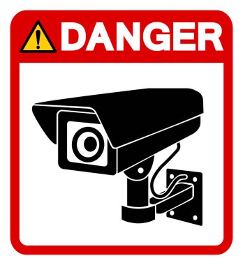 Tehlike CCTV Sembol İşareti, Vektör İllüzyonu, Beyaz Arkaplan Etiketinde Tecrit. EPS10
