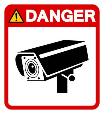 Tehlike CCTV Sembol İşareti, Vektör İllüzyonu, Beyaz Arkaplan Etiketinde Tecrit. EPS10