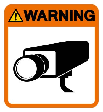Uyarı CCTV Sembol İşareti, Vektör İllüzyonu, Beyaz Arkaplan Etiketinde Tecrit. EPS10