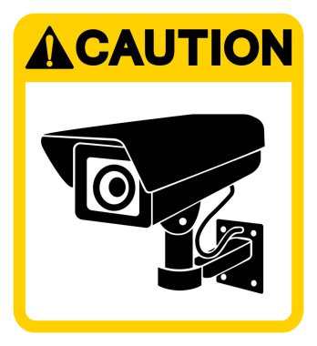 Dikkat CCTV Sembol İşareti, Vektör İllüzyonu, Beyaz Arkaplan Etiketinde Tecrit. EPS10