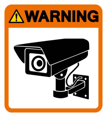 Uyarı CCTV Sembol İşareti, Vektör İllüzyonu, Beyaz Arkaplan Etiketinde Tecrit. EPS10