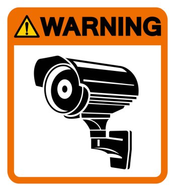 Uyarı CCTV Sembol İşareti, Vektör İllüzyonu, Beyaz Arkaplan Etiketinde Tecrit. EPS10