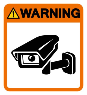 Uyarı CCTV Sembol İşareti, Vektör İllüzyonu, Beyaz Arkaplan Etiketinde Tecrit. EPS10