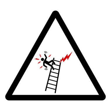Elektrik Tehlike Merdiveni Güç Hattından Uzak Tutar Ve Elektrik Kabloları Sembol İşareti, Vektör İllüstrasyonu, Beyaz Arkaplanda İzole EPS10