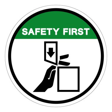 Güvenlik Birinci Darbe ve Parmak Tehlike Sembol İşareti, Vektör İllüstrasyonu, Beyaz Arkaplan Etiketinde İzole EPS10.