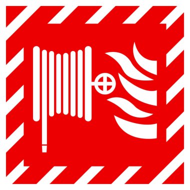 Yangın hortumu sembolü işareti, vektör illüstrasyonu, beyaz arka plan etiketinde tecrit. EPS10