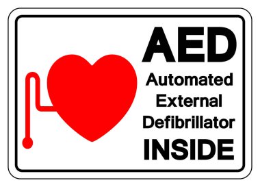 AED Otomatik Dış Defibrilatör Sembol İşareti, Vektör İllüstrasyonu, Beyaz Arkaplan Etiketinde İzole EPS10