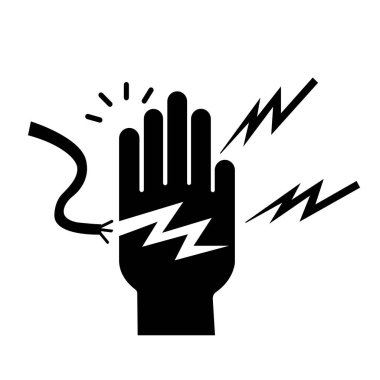 Elektriksel Tehlike Siyah Simgesi, Vektör İllüzyonu, Beyaz Arkaplan Etiketinde Tecrit. EPS10