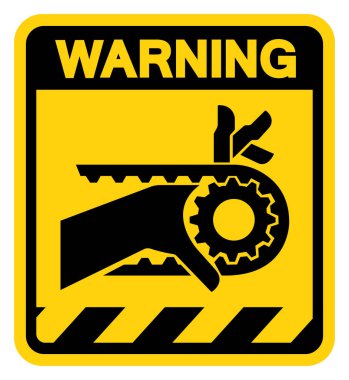 El İlişkisi Notted Belt Sürücüsü Uyarı İşareti, Vektör İllüstrasyonu, Beyaz Arkaplan Etiketinde Tecrit. EPS10