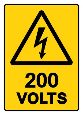 200 Volt Etiket Sembol İşareti, Vektör İllüzyonu, Beyaz Arkaplan Etiketinde Tecrit. EPS10