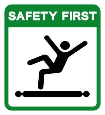 Güvenlik Önce Oturarak Yürüme veya Taşıyıcı Sembol İşareti, Vektör İllüstrasyonu, Beyaz Arkaplan Etiketinde İzole EPS10