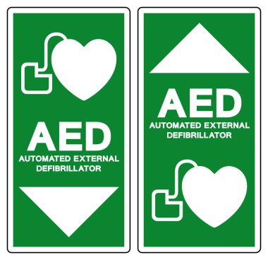 AED Otomatik Dış Defibrilatör Sembol İşareti, Vektör İllüstrasyonu, Beyaz Arkaplan Etiketinde İzole EPS10