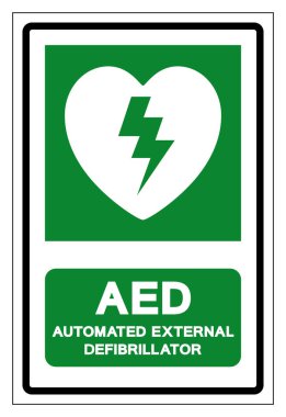 AED Otomatik Dış Defibrilatör Sembol İşareti, Vektör İllüstrasyonu, Beyaz Arkaplan Etiketinde İzole EPS10