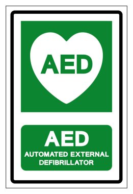 AED Otomatik Dış Defibrilatör Sembol İşareti, Vektör İllüstrasyonu, Beyaz Arkaplan Etiketinde İzole EPS10