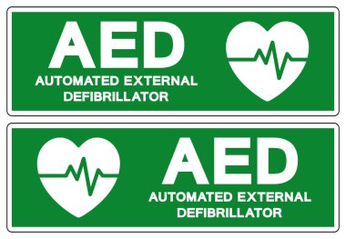 AED Otomatik Dış Defibrilatör Sembol İşareti, Vektör İllüstrasyonu, Beyaz Arkaplan Etiketinde İzole EPS10