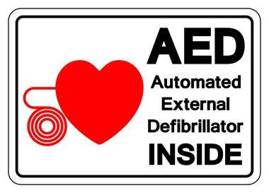 AED Otomatik Dış Defibrilatör Sembol İşareti, Vektör İllüstrasyonu, Beyaz Arkaplan Etiketinde İzole EPS10