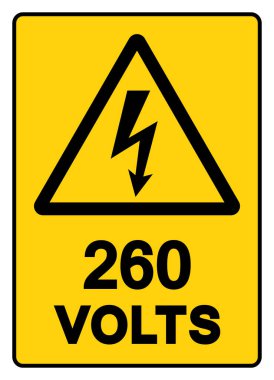 260 Volt Etiket Sembol İşareti, Vektör İllüzyonu, Beyaz Arkaplan Etiketi İzole Et. EPS10