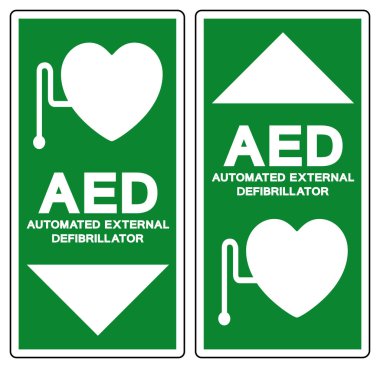 AED Otomatik Dış Defibrilatör Sembol İşareti, Vektör İllüstrasyonu, Beyaz Arkaplan Etiketinde İzole EPS10