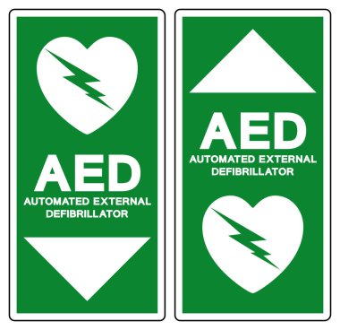 AED Otomatik Dış Defibrilatör Sembol İşareti, Vektör İllüstrasyonu, Beyaz Arkaplan Etiketinde İzole EPS10