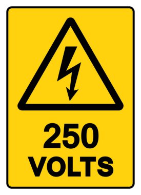 250 Volt Etiket Sembol İşareti, Vektör İllüzyonu, Beyaz Arkaplan Etiketinde İzole Edilme. EPS10