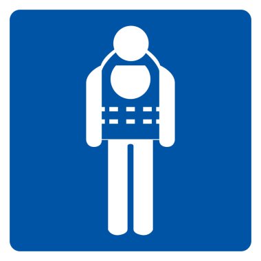 Wear life jacket sembol işareti, vektör illüstrasyon, beyaz arka plan etiketi üzerinde izole . Eps10