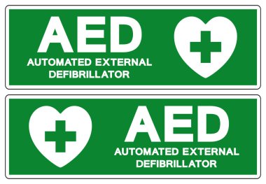 AED Otomatik Dış Defibrilatör Sembol İşareti, Vektör İllüstrasyonu, Beyaz Arkaplan Etiketinde İzole EPS10