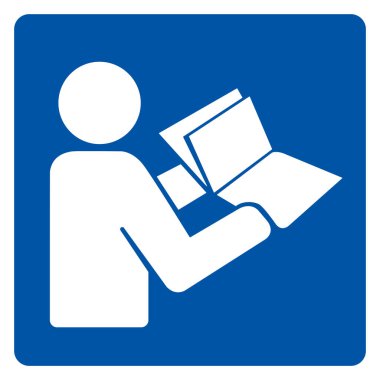 Bkz. Kullanım Kılavuzu Kitapçık Sembol İşareti,Vektör Çizimi, Beyaz Arka Plan Etiketi üzerine yalıtılmış. Eps10 