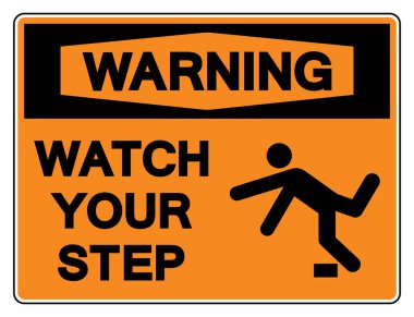 Uyarı: Adım Sembol İşaretini İzle, Vektör İllüzyonu, Beyaz Arkaplan Etiketinde İzole Et. EPS10