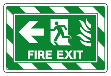 Fire Exit Arrow Sol Sembol İşareti, Vektör İllüzyonu, Beyaz Arkaplan Etiketinde İzole Et. EPS10