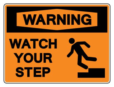 Uyarı: Adım Sembol İşaretini İzle, Vektör İllüzyonu, Beyaz Arkaplan Etiketinde İzole Et. EPS10