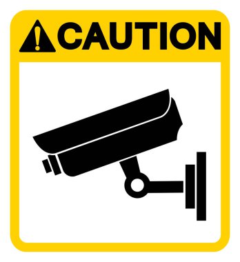 Dikkat CCTV Sembol İşareti, Vektör İllüzyonu, Beyaz Arkaplan Etiketinde İzole EPS10.