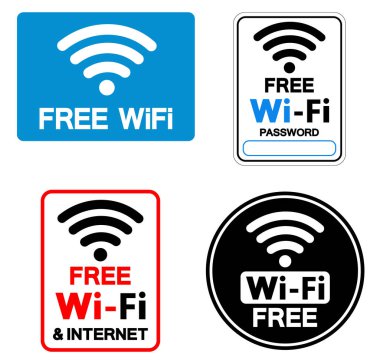 Bedava WiFi Seti Sembol İşareti, Vektör İllüzyonu, Beyaz Arkaplan Etiketinde İzole Edilme. EPS10 