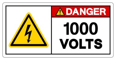 Tehlike 1000 Volt Tag Sembol İşareti, Vektör İllüstrasyonu, Beyaz Arkaplan Etiketinde İzole Edilme. EPS10