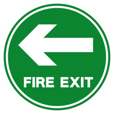 Fire Exit Arrow Sol Sembol İşareti, Vektör İllüzyonu, Beyaz Arkaplan Etiketinde İzole Et. EPS10